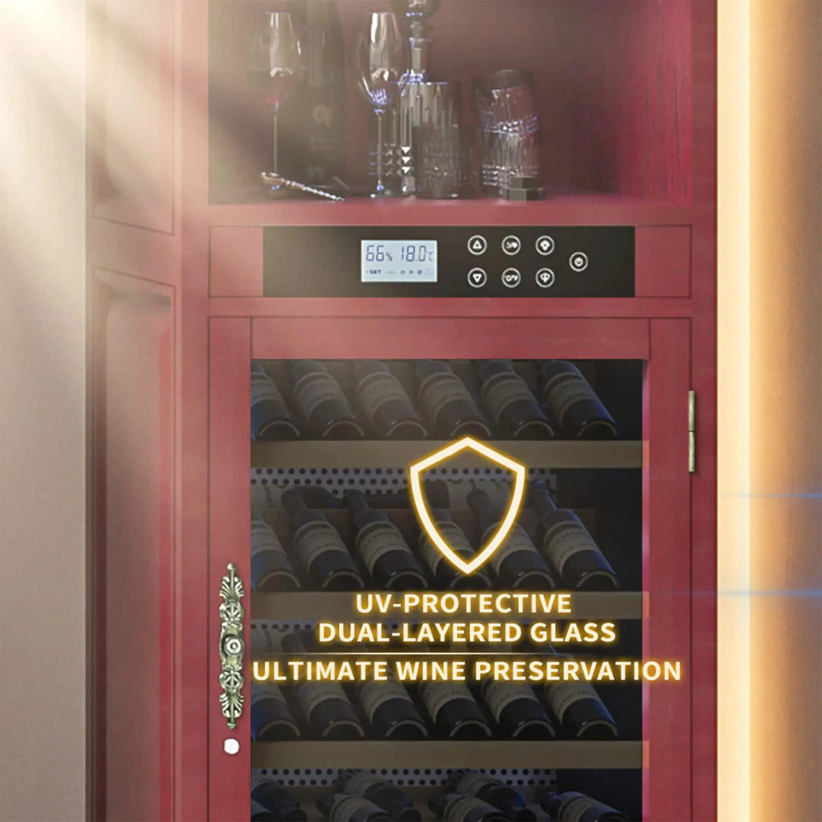 56 Bottle 7.5 Cu.Ft Single Zone Multi Tiered Wooden Wine Cooler Cabinet With | 7.5 Cu Ft | Aluminum | Wine Fridge