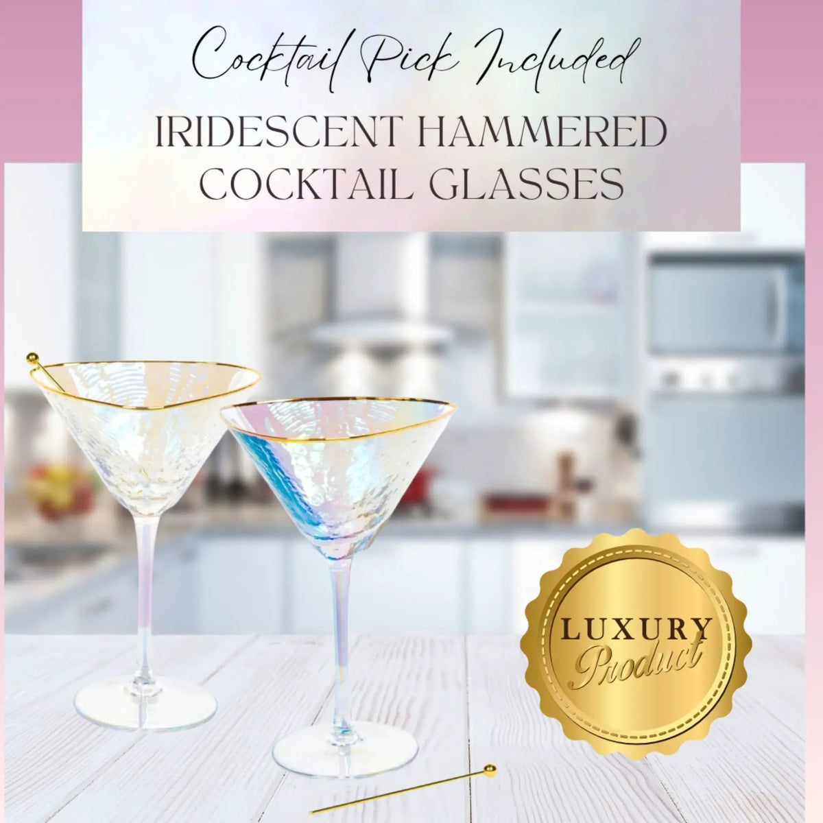 Martini Glasses | Iridescent Finish | Hammered Glass