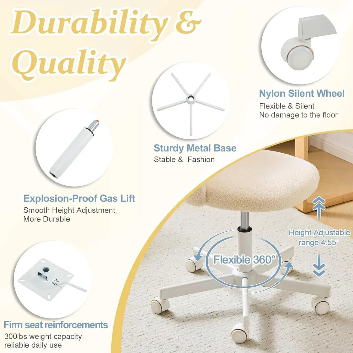Armless Creamy Beige Teddy Fleece Office Desk Chair With Wheels from PriceLows™