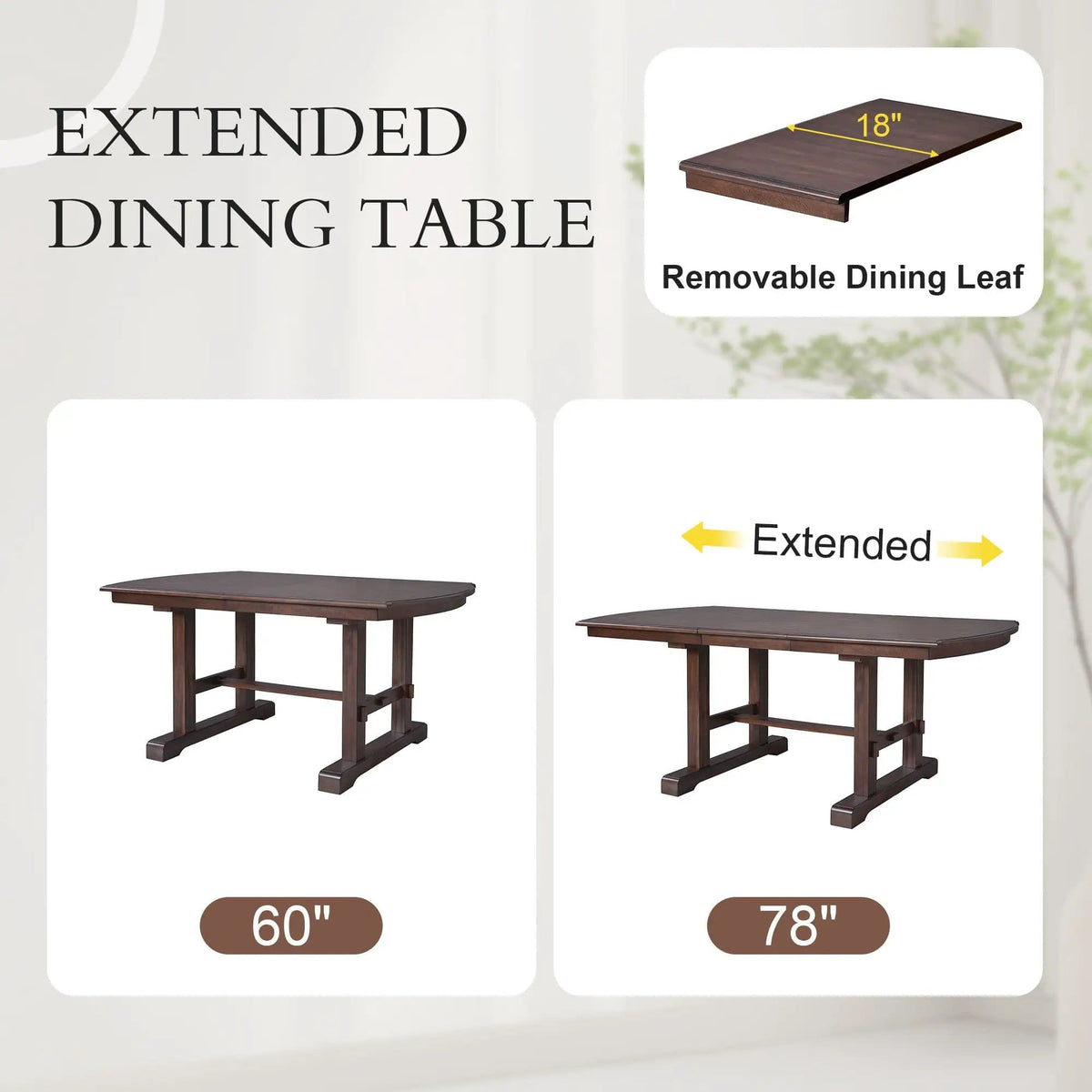 6 Piece Extendable Dining Table Set, Wood Table With Removable Leaf, 4 Upholstered | 6-Piece Set | Solid Wood & Linen | Cherry