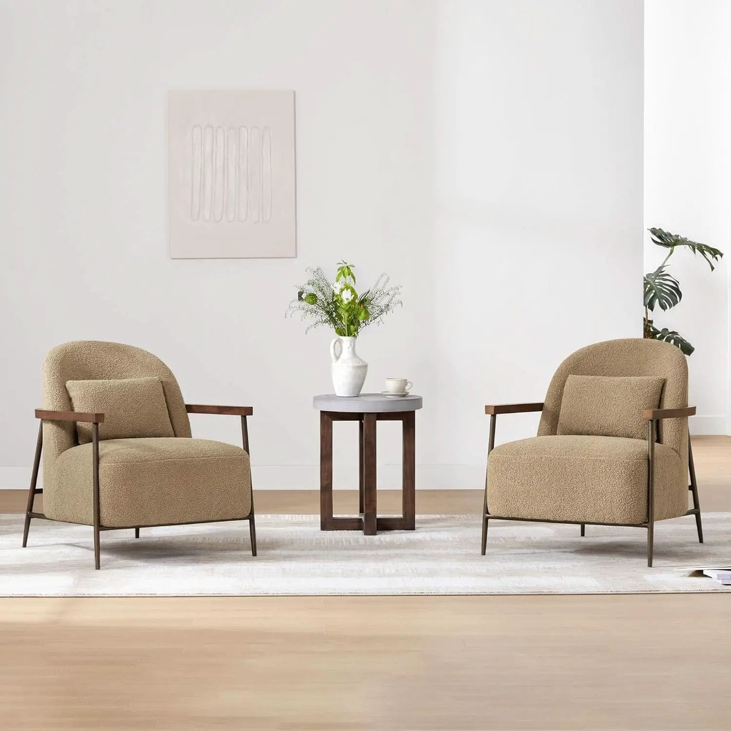 Camel Faux Sherpa Upholstered Armchair Modern Collection from PriceLows™
