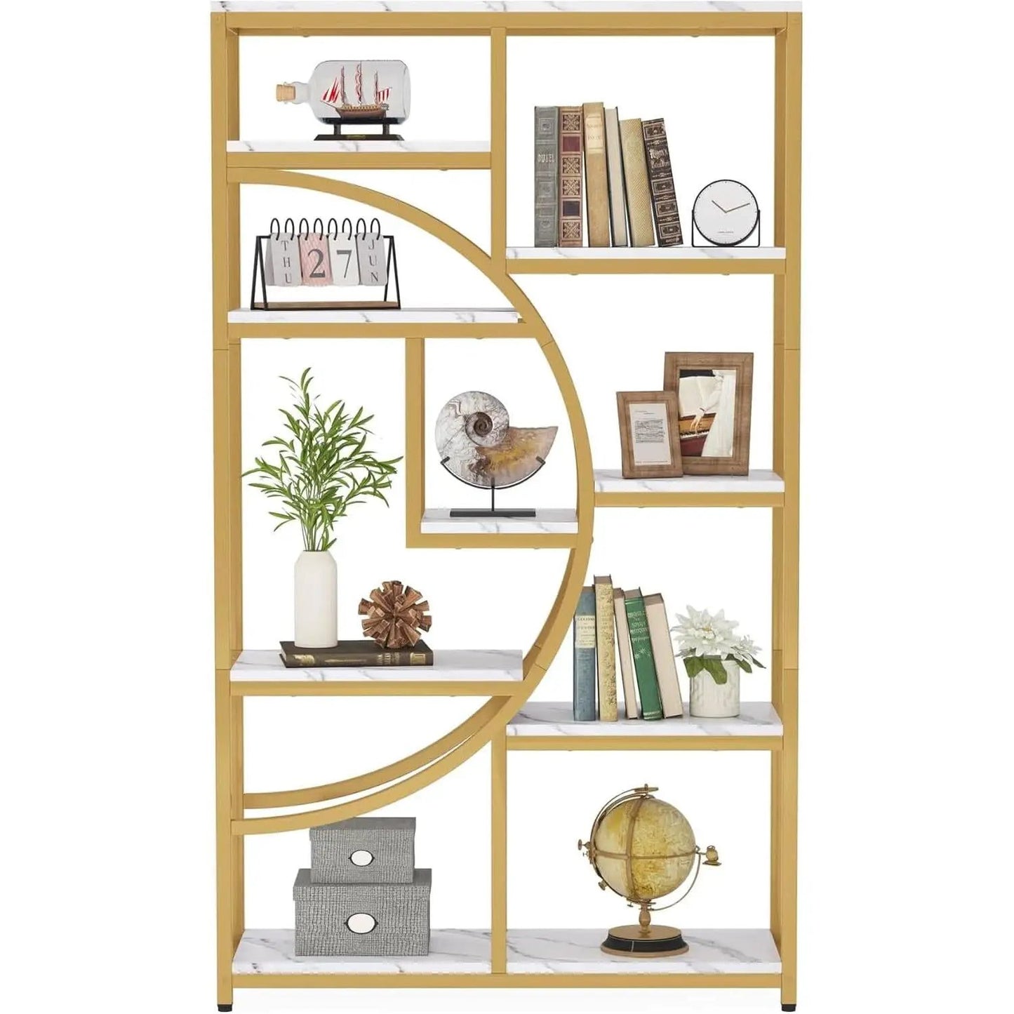 Industrial 5 Tier Etagere Bookcase Gold Frame Shelves from PriceLows™