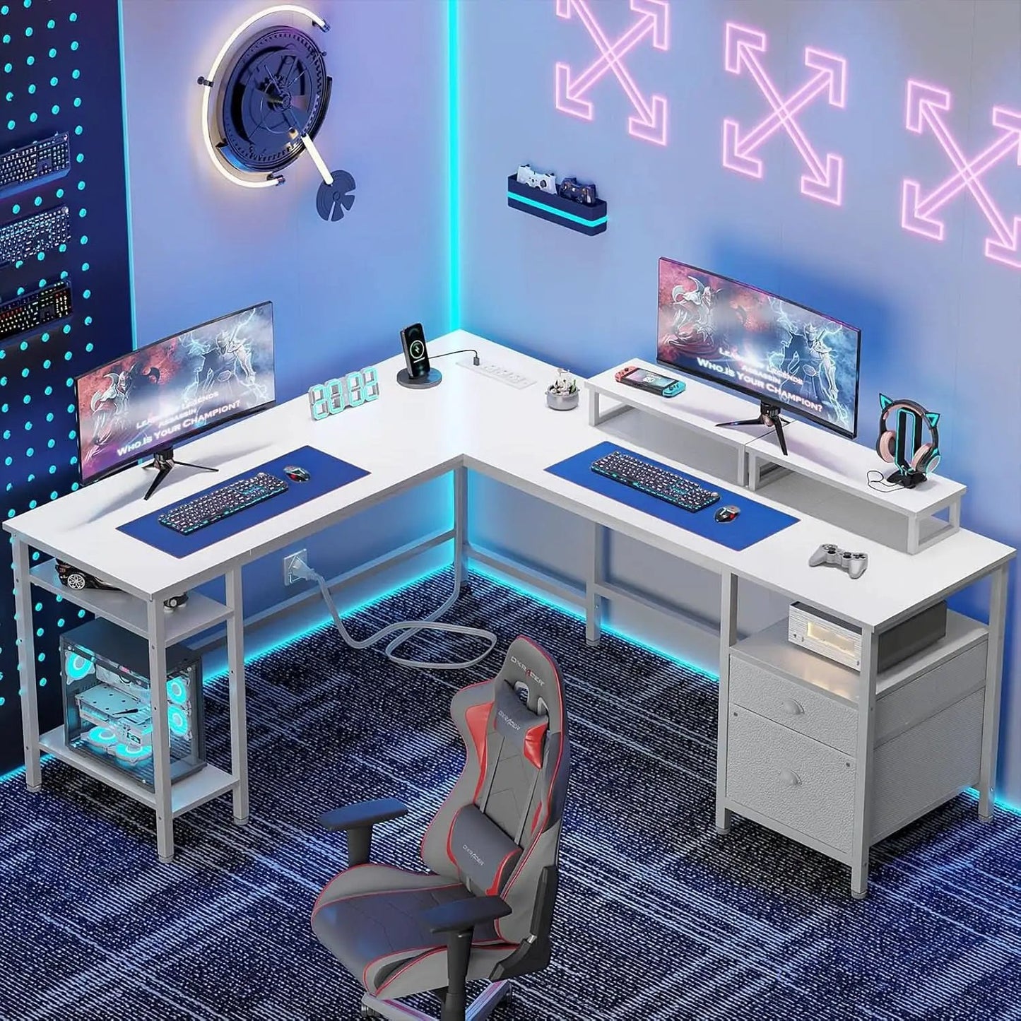 White Fifty Nine Inch L Shaped Desk With Power Outlets from PriceLows™