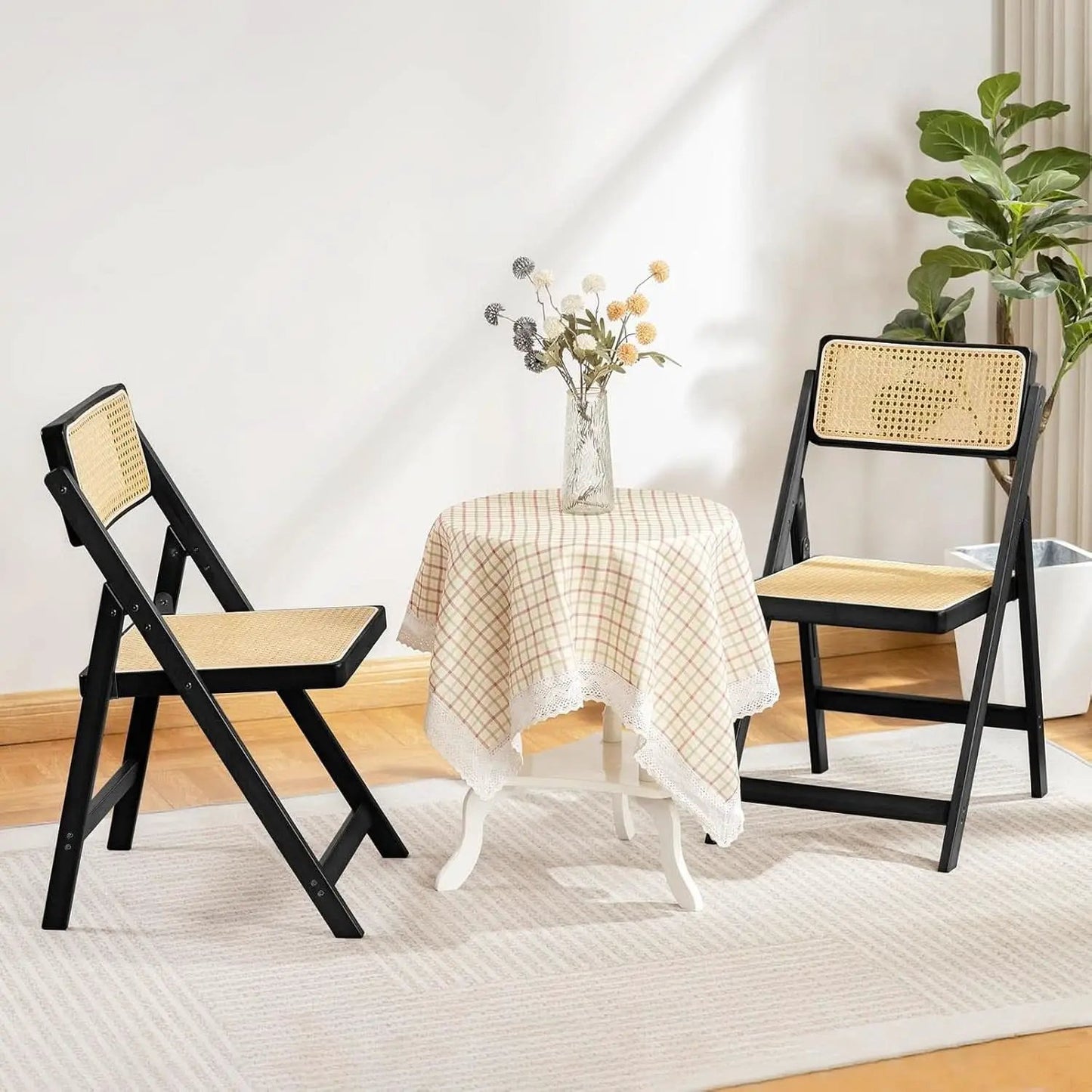 Rattan Folding Dining Chairs Set Of 2 Black Mid Century from PriceLows™