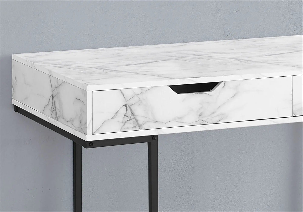 Stone-Look Computer Desk | Two Storage Drawers | Metal Base | 47.25 Inch Length