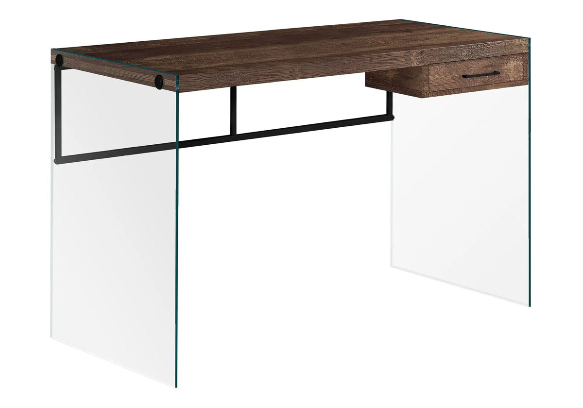 Contemporary Computer Desk | Tempered Glass Frame | Storage Drawers | 48 Inch Length