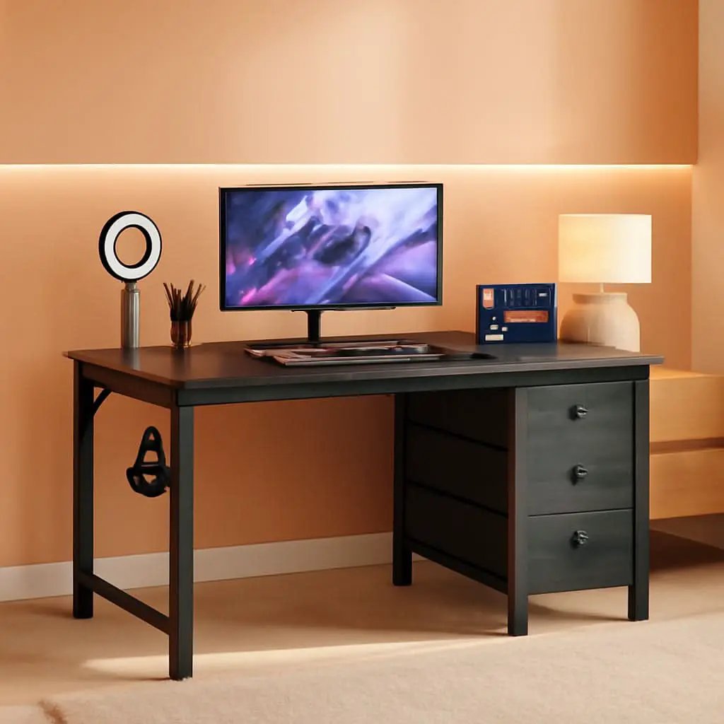 40 Inch Small Gaming Desk With Fabric Drawers Black from PriceLows™