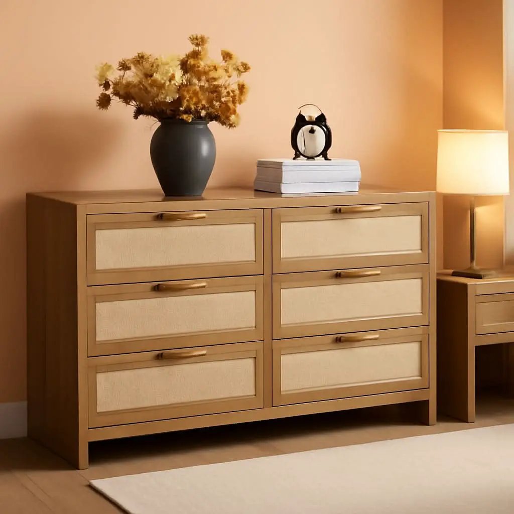 Rattan Dresser FiftySixPointNineInches Wide Six Drawer from PriceLows™