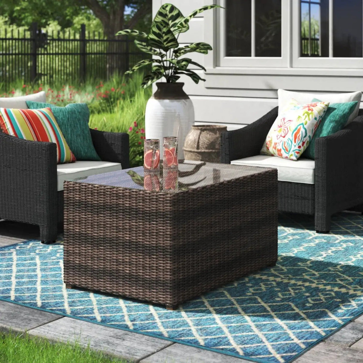 Rectangular Coffee Table | Glass Top | Sturdy Base | 33 Inch Width