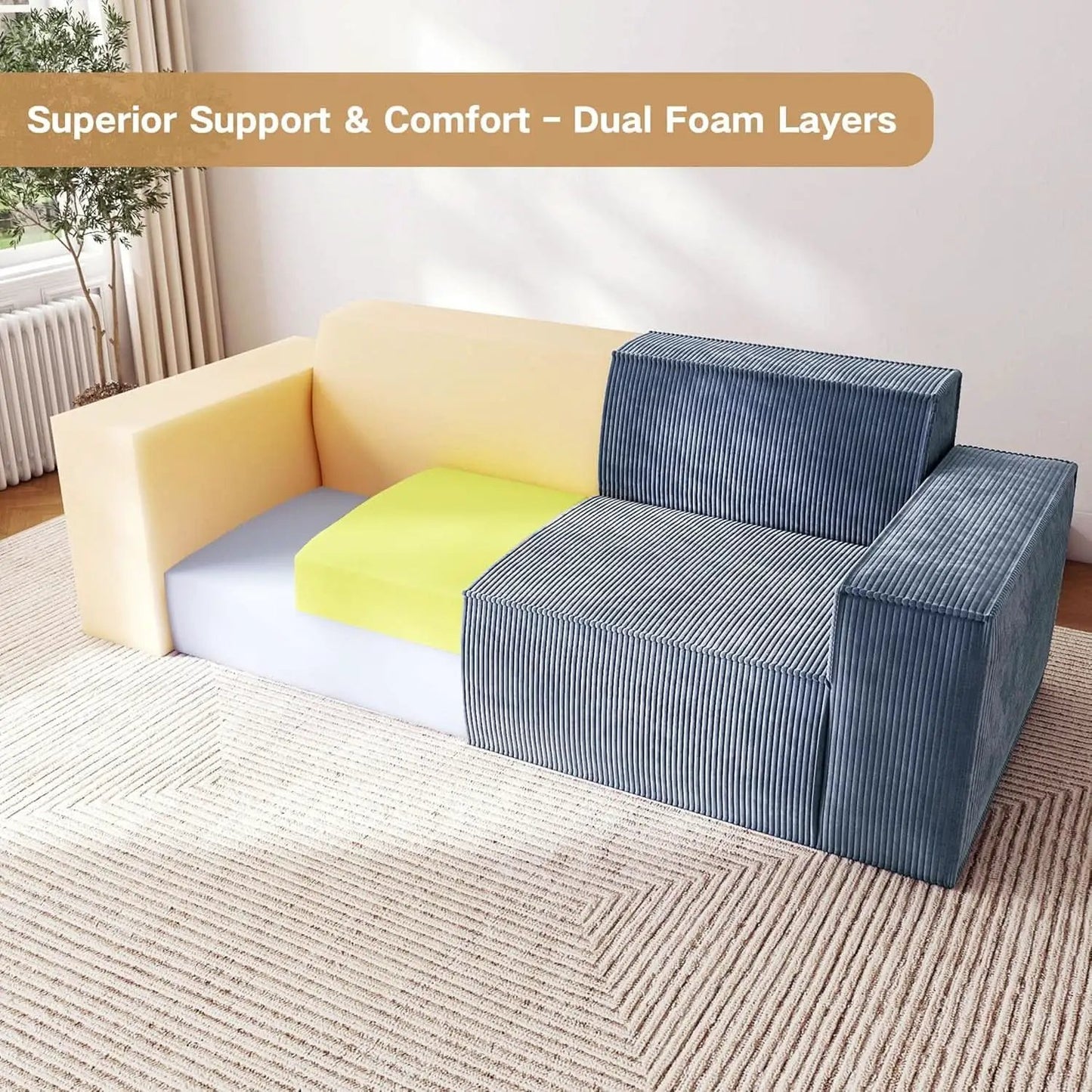 Sofa In A Box Memory Foam 3 Seater Grey Corduroy Fabric from PriceLows™