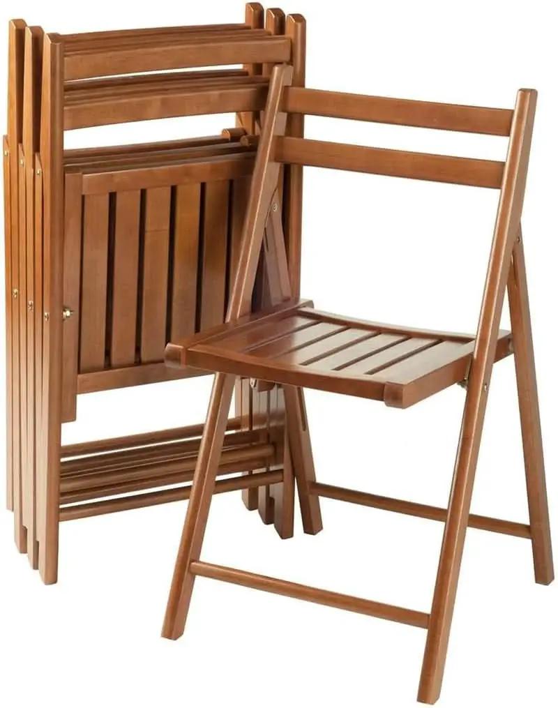 Teak Folding Chair Set 4 Piece Compact Foldable Indoor Outdoor from PriceLows™