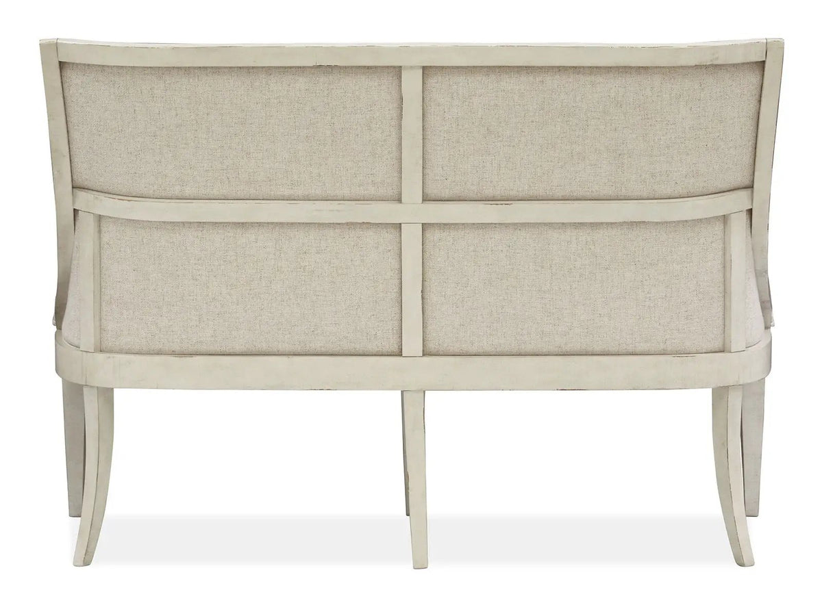 Newport Bench | Upholstered Seat And Back | Alabaster Finish | Pine Veneer And Hardwood