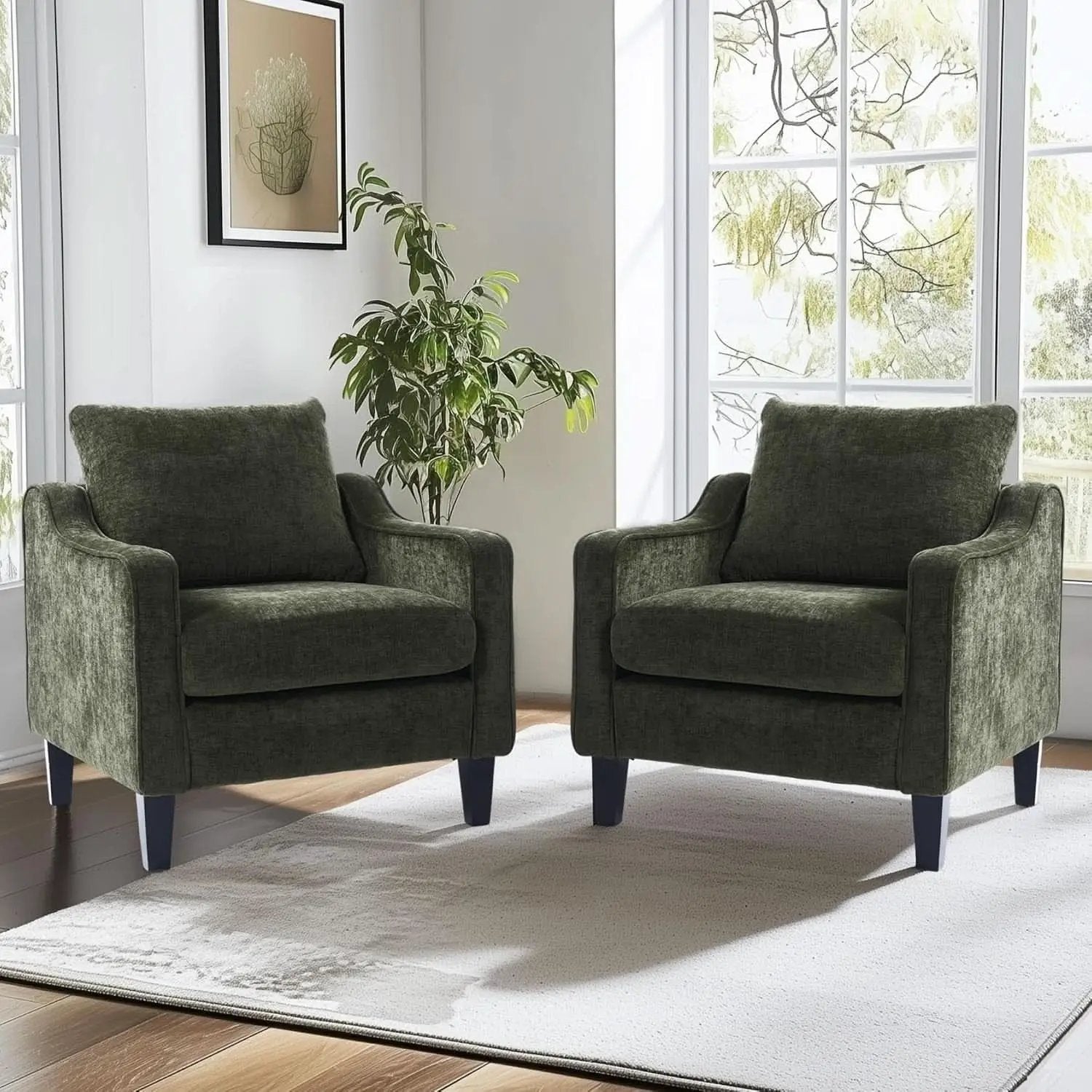 Green Chenille Accent Chair Midcentury Modern Upholstered from PriceLows™