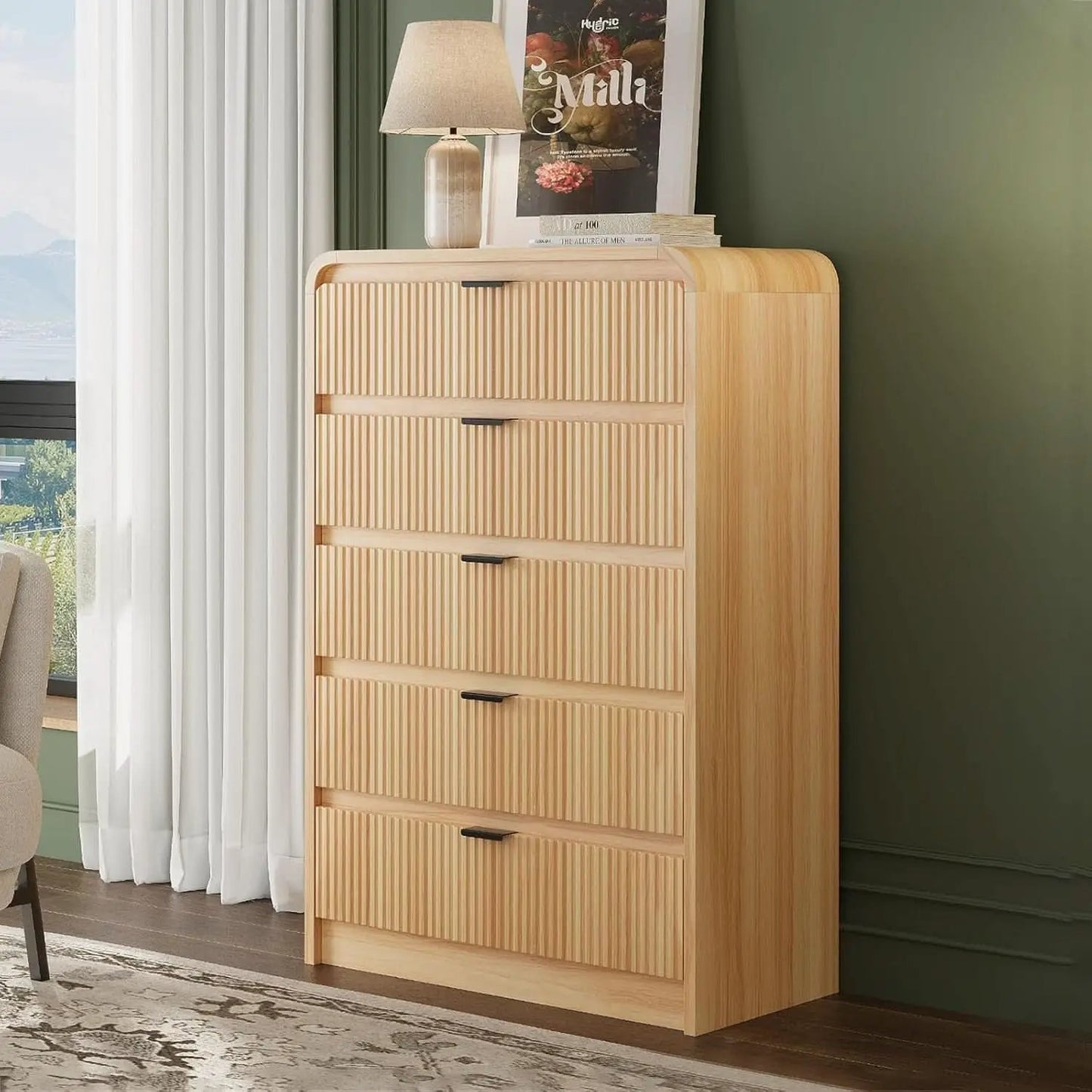 Natural Oak 48 Inch Modern Dresser With Fluted Fronts from PriceLows™