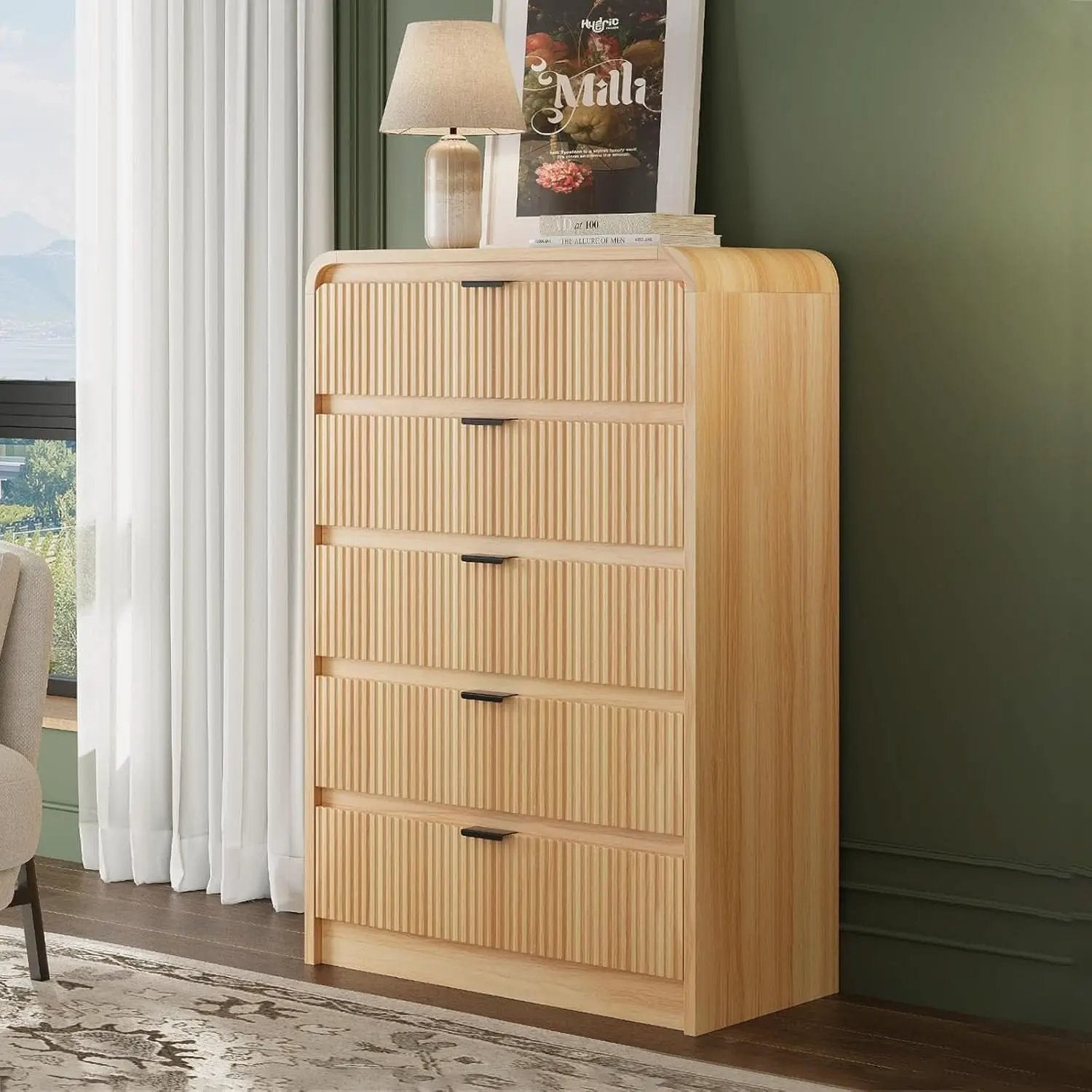 Natural Oak 48 Inch Modern Dresser With Fluted Fronts from PriceLows™