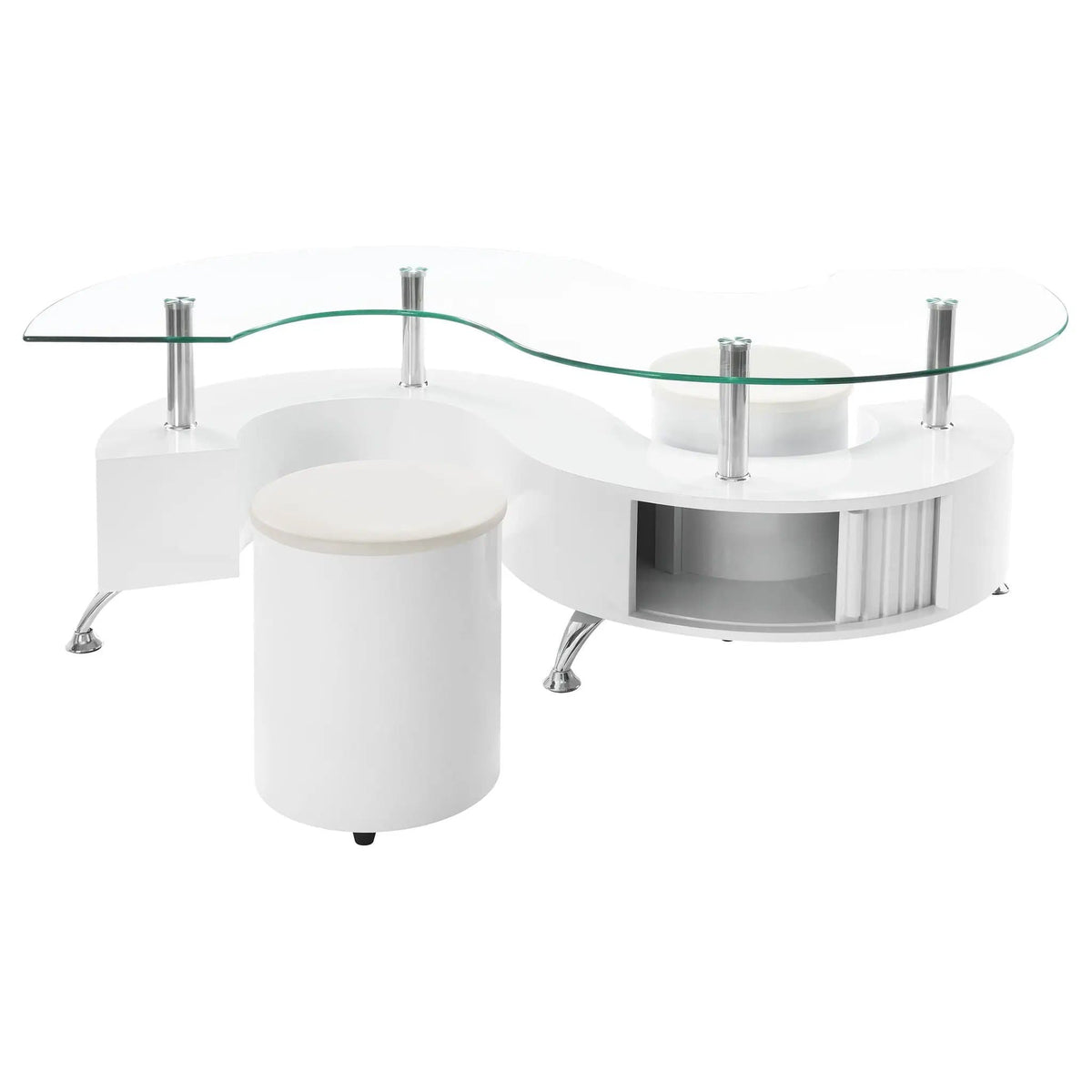 Buckley 3-piece Coffee Table and Stools Set White High Gloss | 3-Piece Set | Engineered Wood & Faux Leather | Living Room