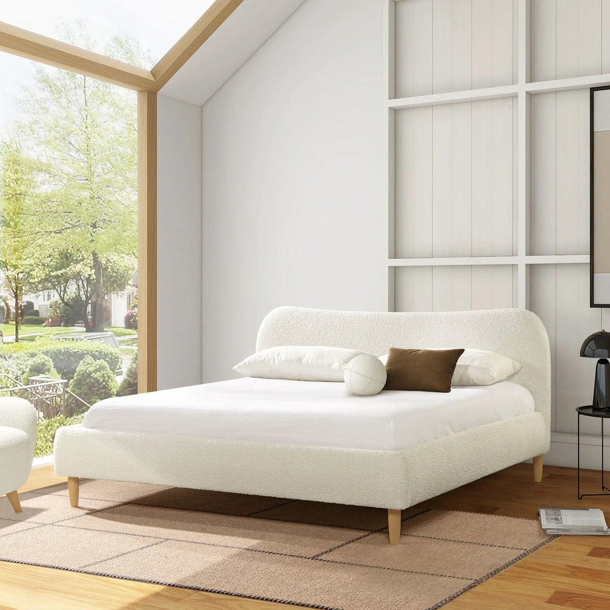 Roman Upholstered Platform Bed | Curved Headboard | Upholstered Rails | Eco-Friendly Construction