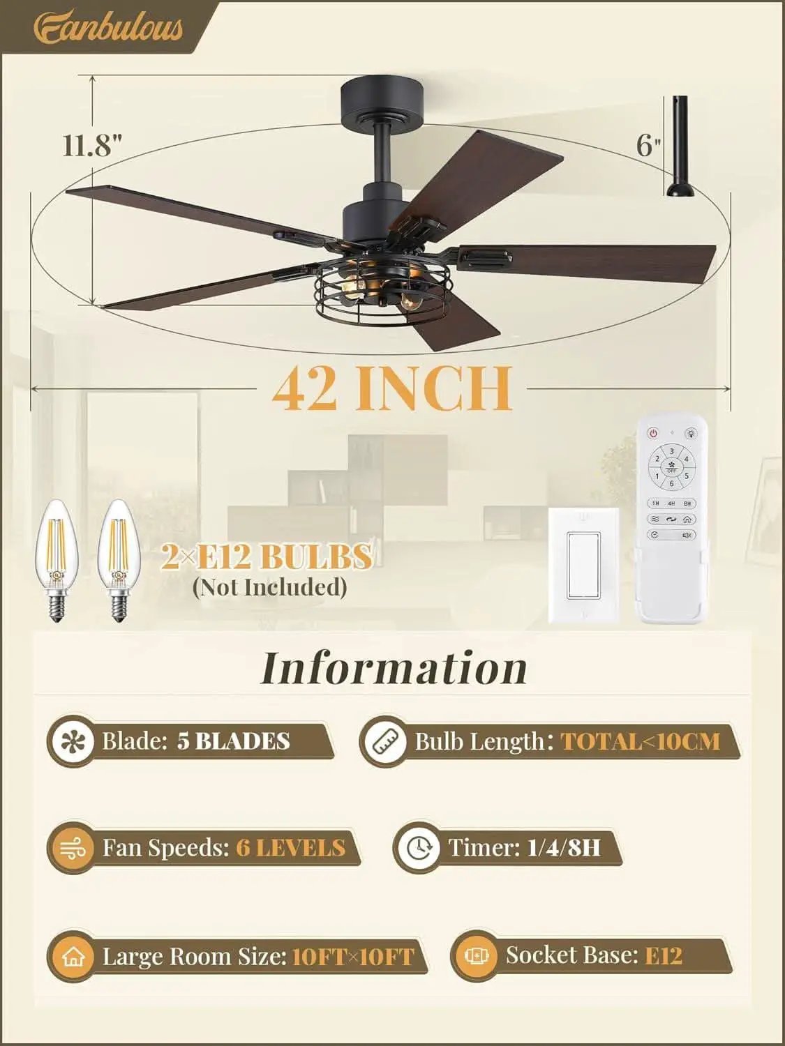 42 Inch Farmhouse Ceiling Fan With Lights Black Cage 2 Pack from PriceLows™