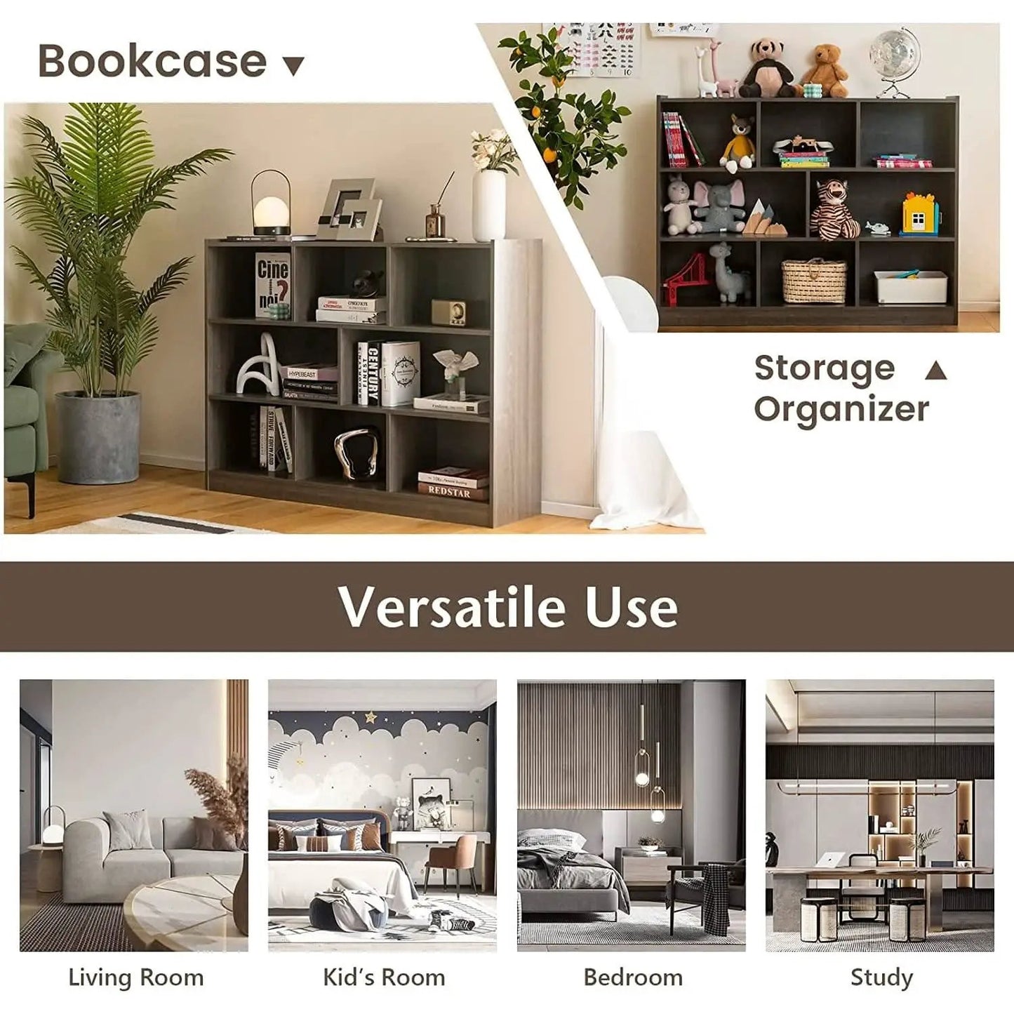 Grey 8 Cube Modular Bookcase For Living Rooms With Display from PriceLows™