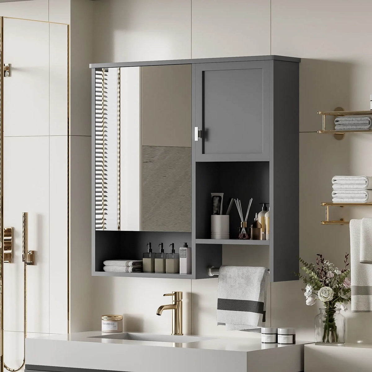 Wall Mounted Medicine Cabinet | Bathroom Mirror | Adjustable Shelf | 29.52 Inch Width