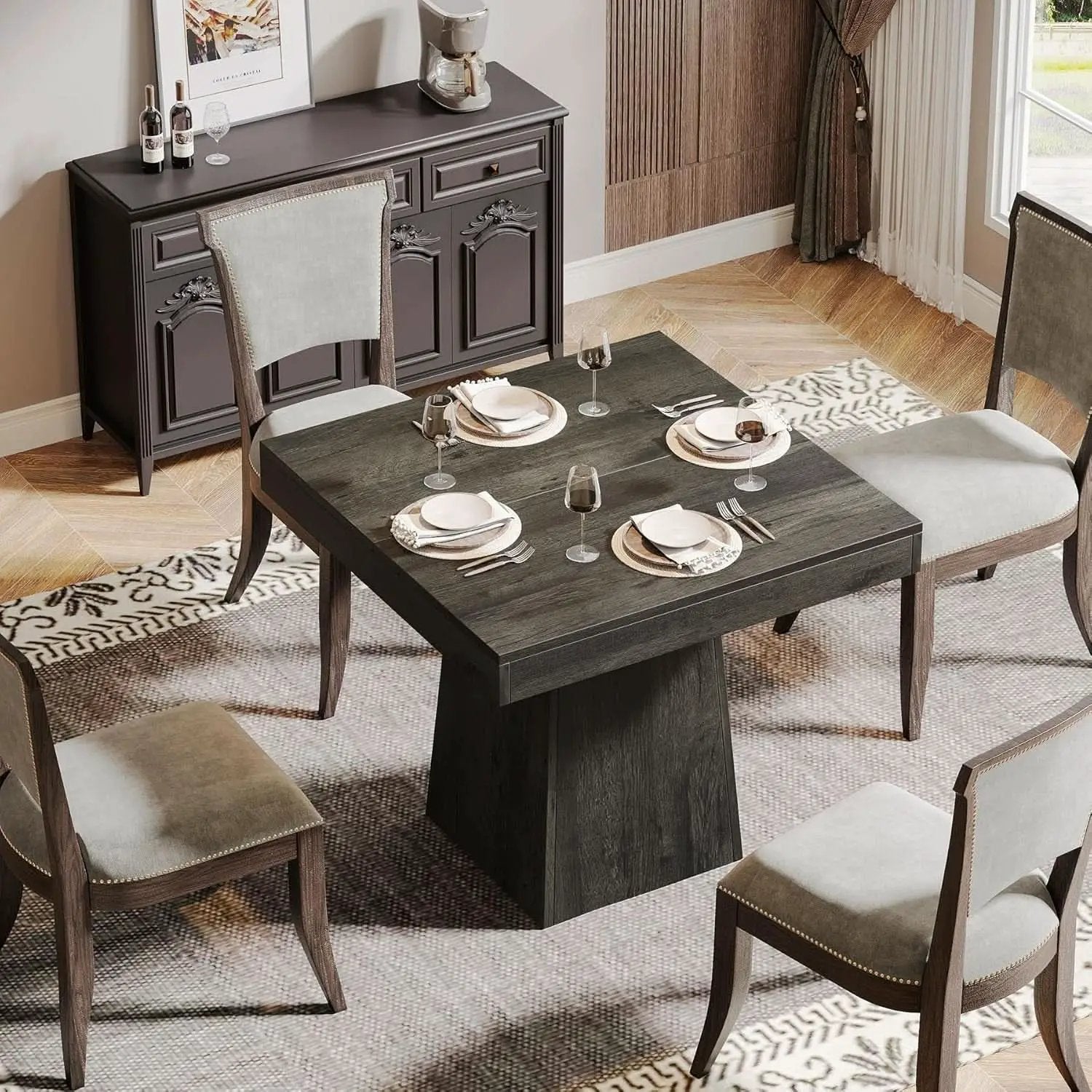 Gray Square Dining Table 31.5 Inch Waterproof Top Seats 4 from PriceLows™