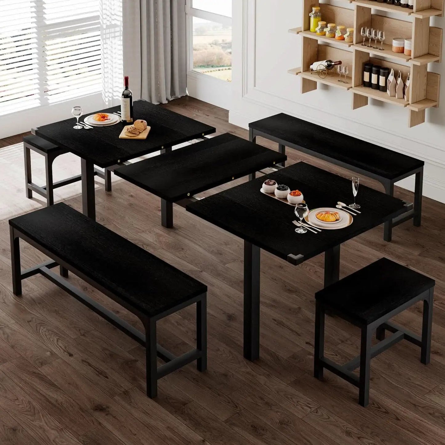 63 Inch Extendable Dining Table Set Black For 4 To 8 from PriceLows™