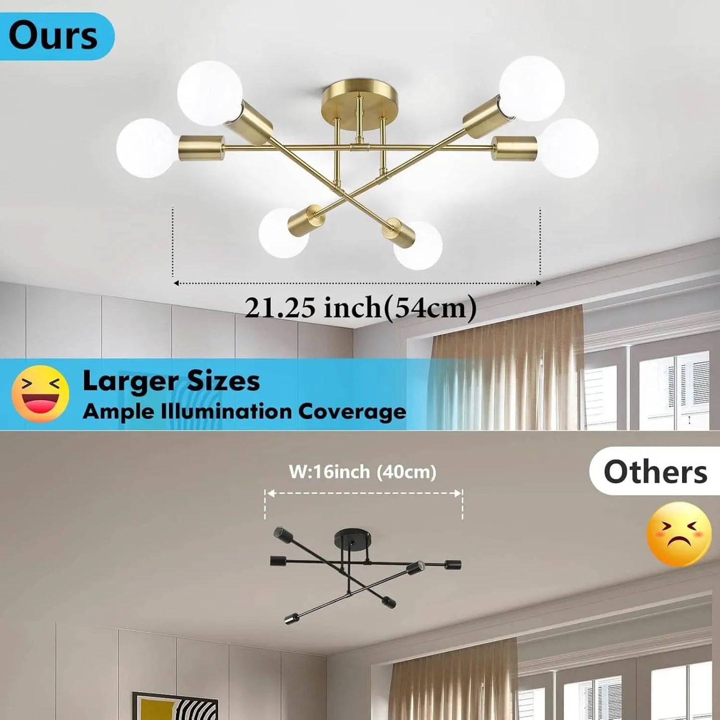Gold Sputnik Chandelier Semi Flush Mount Ceiling Fixture from PriceLows™