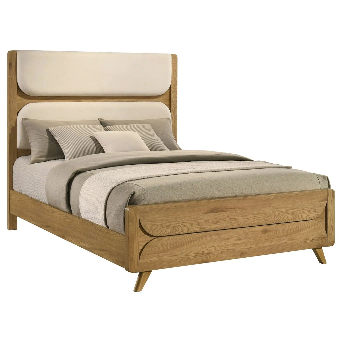 Bennett 63-inch Queen Upholstered Panel Bed Cream and | 62.75 x 86.5 x 59 in | Rubberwood & Engineered Wood | Light Oak