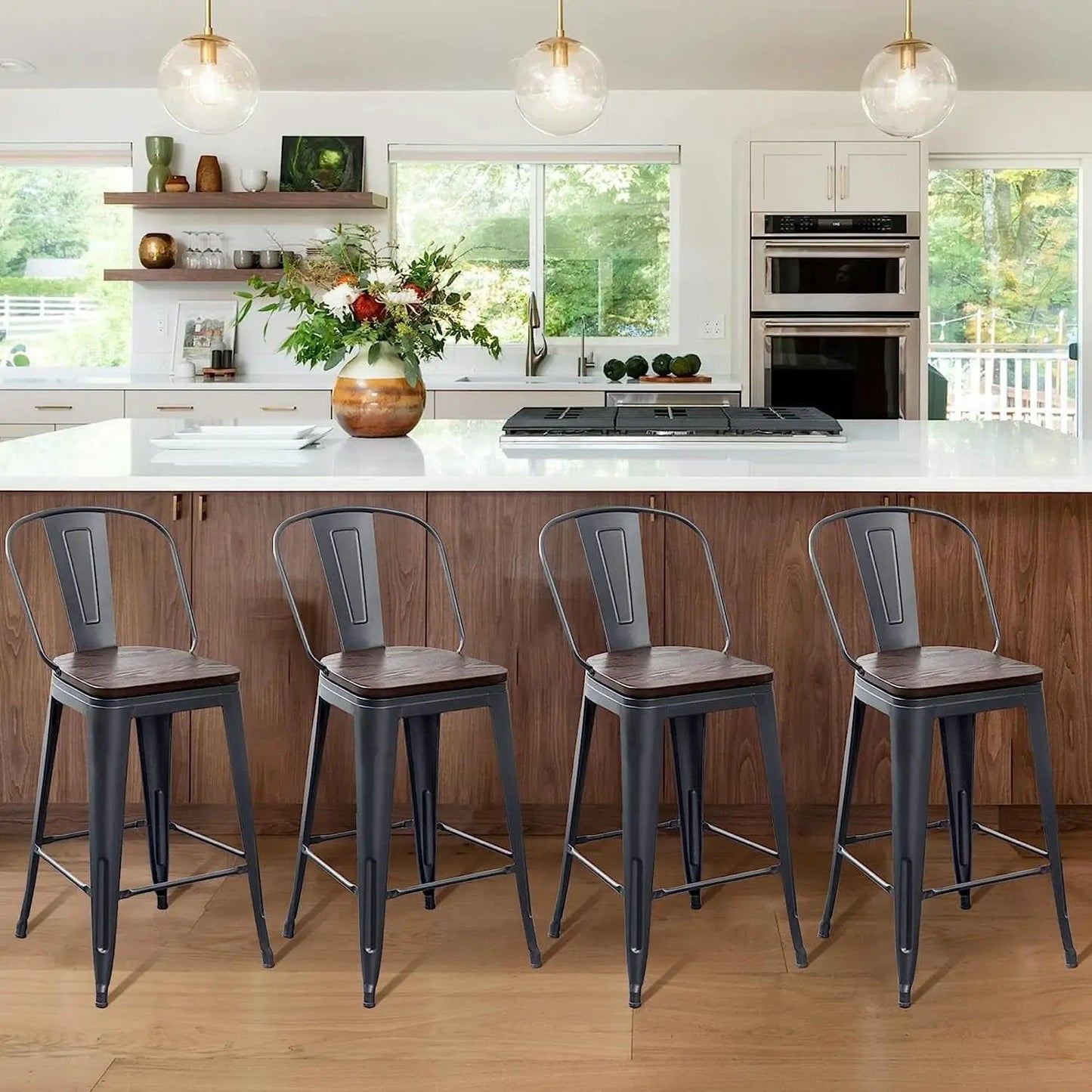 Counter Height Swivel Bar Chairs With Back Set Of 4 from PriceLows™