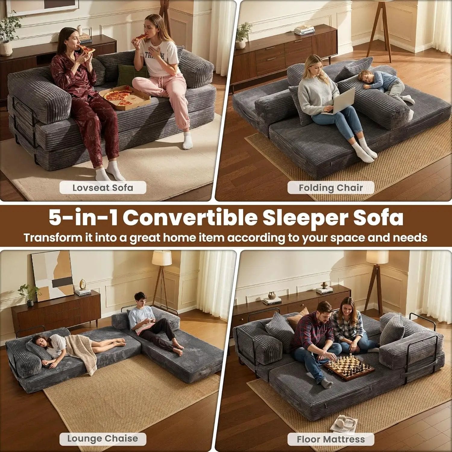 Grey Corduroy 81 Inch Ultracomfort Foldable SofaBed from PriceLows™