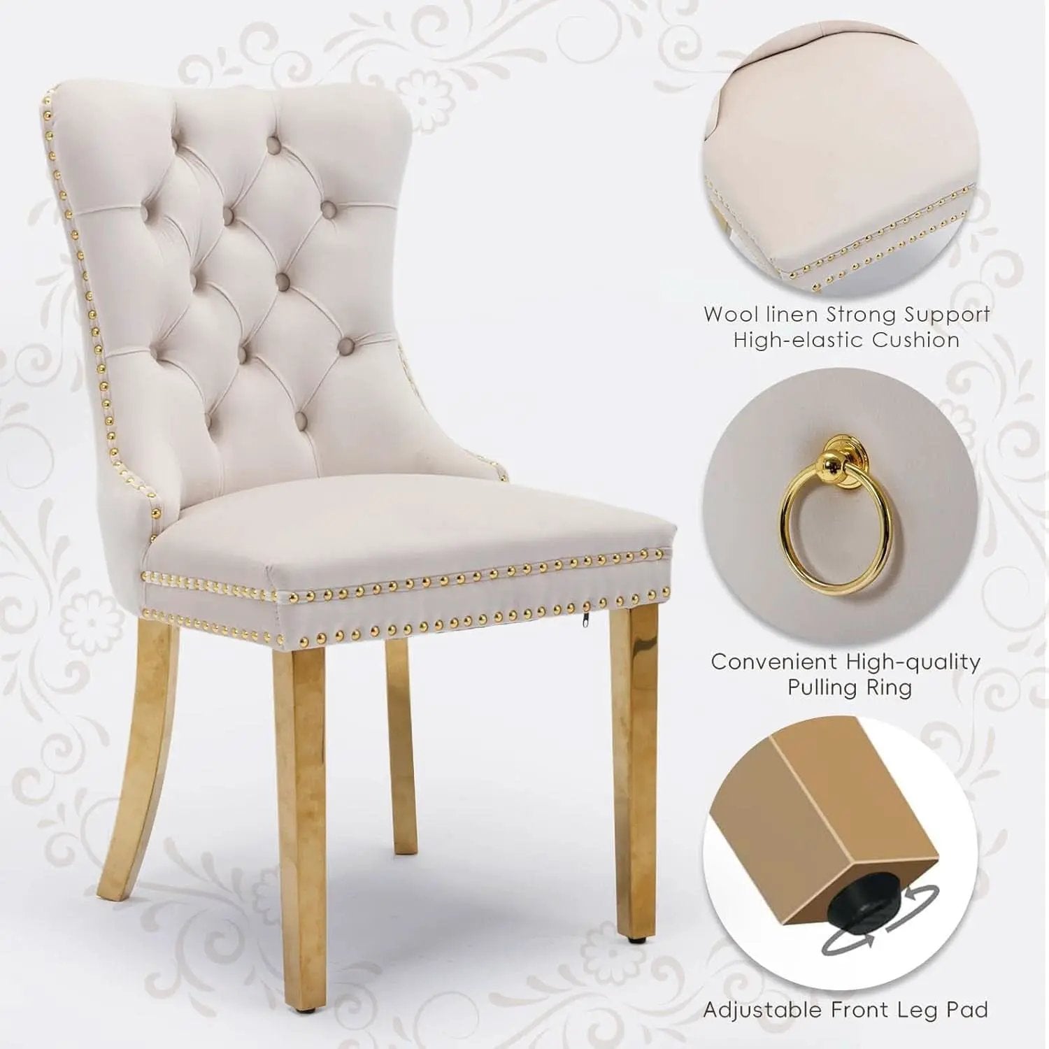 Velvet Dining Chairs Set Of 4 With Gold Plated Legs from PriceLows™