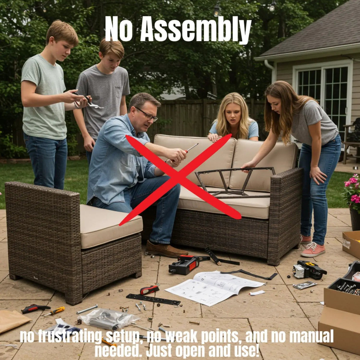 Rattan Sectional Sofa Set | Cushions Included | Durable Wicker Design | No Assembly Required