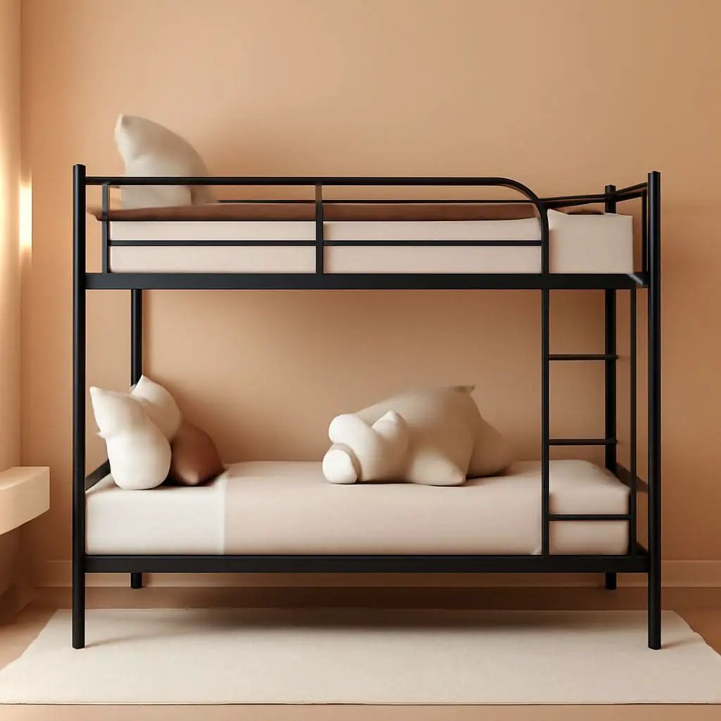 Twin Over Twin Metal Bunk Bed With Ladder In Black from PriceLows™