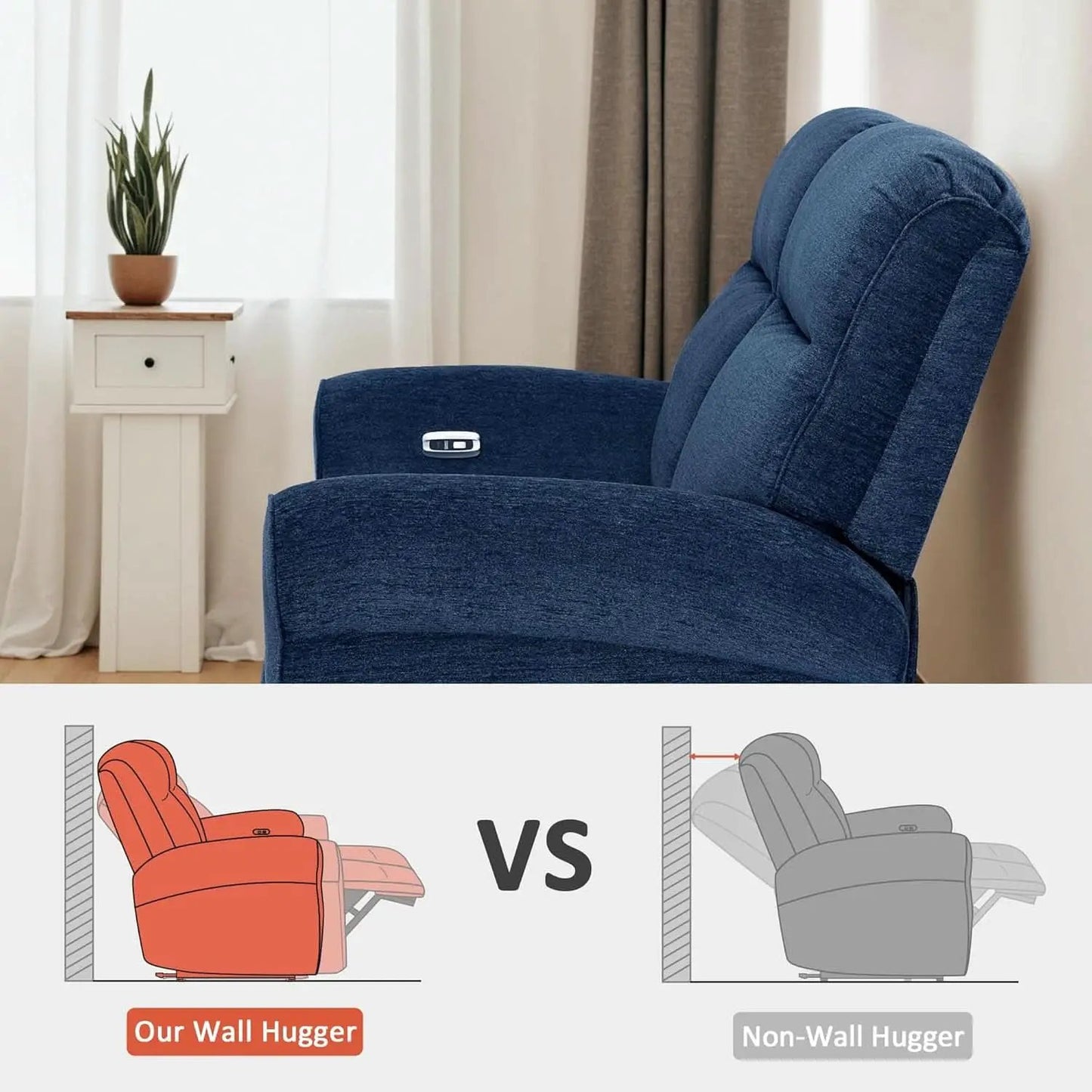64.6 Inch Wall Hugger Loveseat Navy Blue Space Saving from PriceLows™