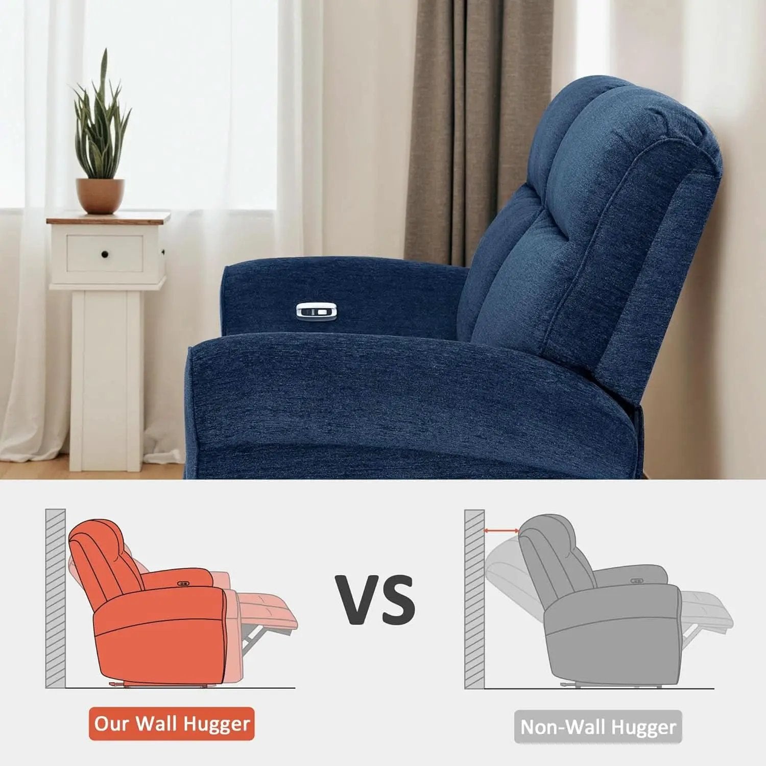 64.6 Inch Wall Hugger Loveseat Navy Blue Space Saving from PriceLows™