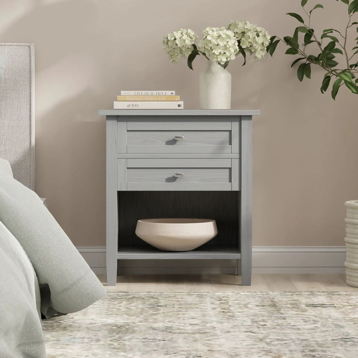 Warm Shaker Bedside Table | Handcrafted Solid Wood | NC Lacquer Finish | Multipurpose Design