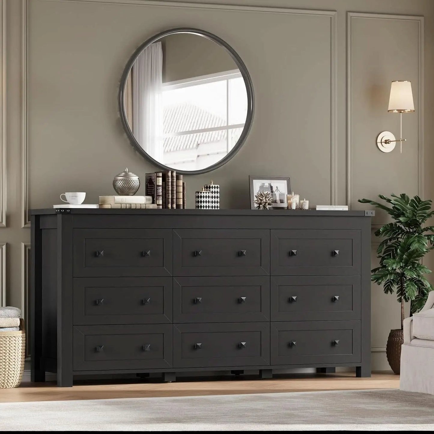 Nine Drawer Dresser Solid Wood FiftyNineInchWide Storage from PriceLows™