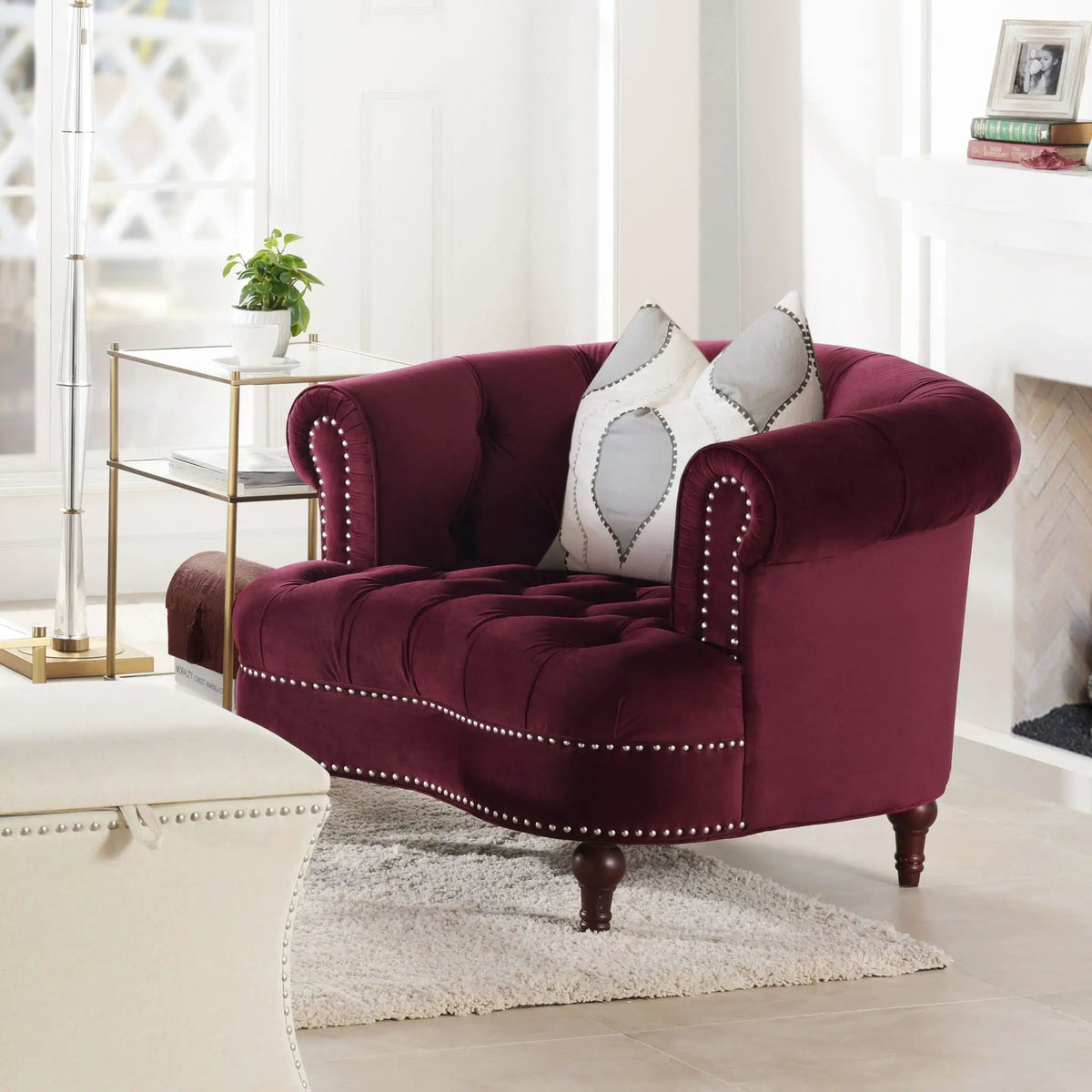 La Rosa Accent Chair | Victorian Tufted Style | Woven Fabric Upholstery | Durable Construction