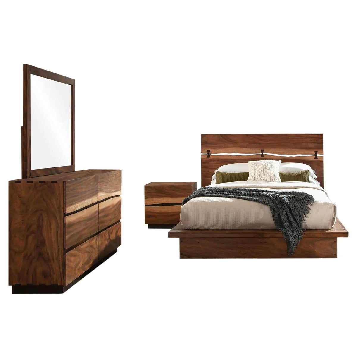 Winslow 4-piece Queen Bedroom Set Smokey (Style 2) | 4-Piece Set | Walnut & Wood | Walnut