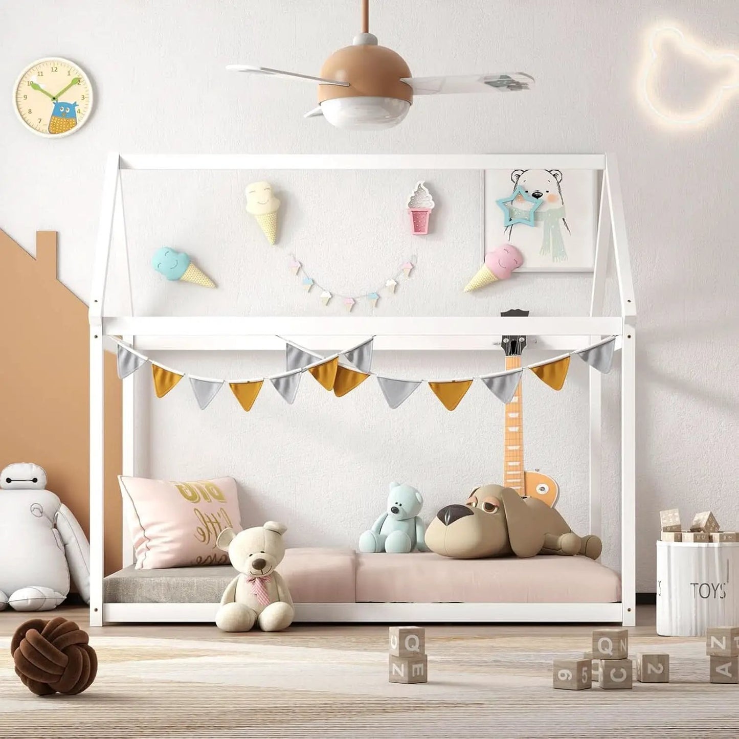 Twin House Bed Frame With Roof Canopy Montessori For Kids from PriceLows™