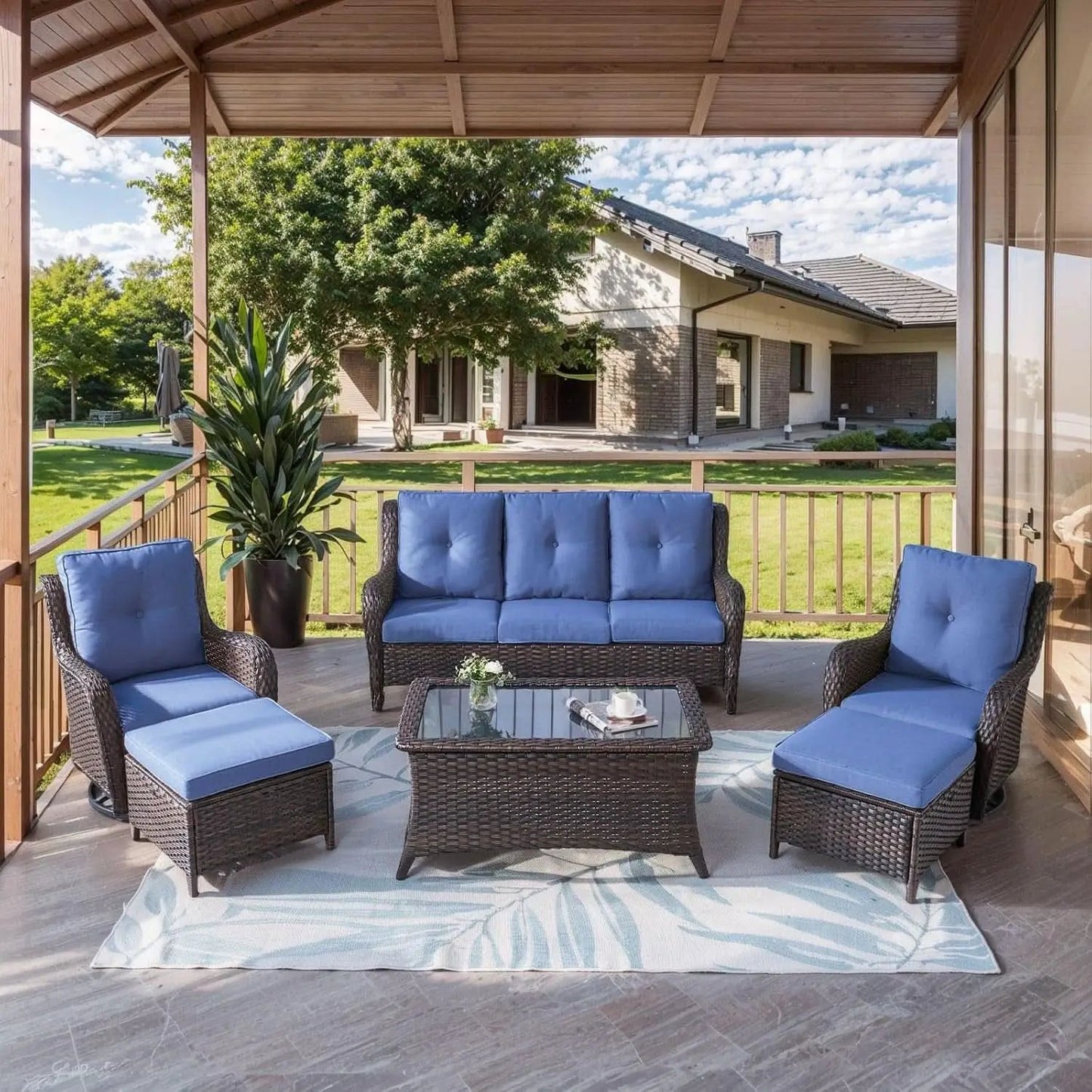 6 Piece Outdoor Patio Furniture Set With Swivel Chairs from PriceLows™