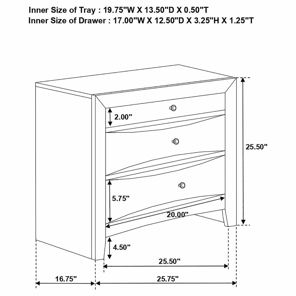 Briana 2-drawer Nightstand | 25.75 x 16.75 x 25.5 in | Rubberwood & Engineered Wood | Black