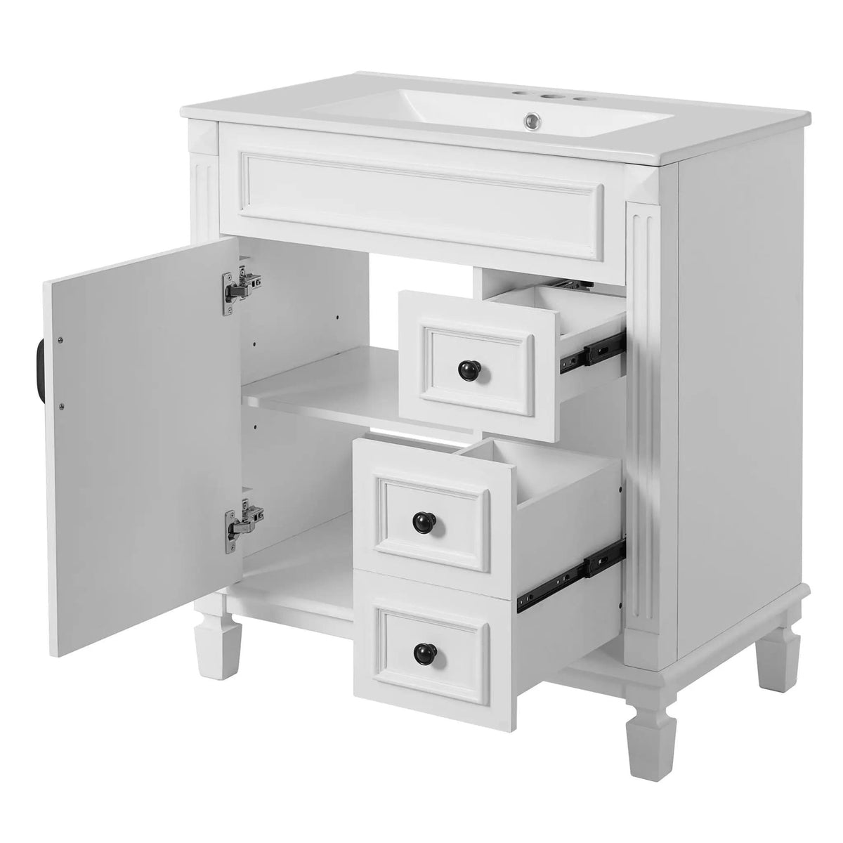 Bathroom Vanity With Sink, Cabinet With 2 Drawers And Adjustable Shelf | 2 Pieces | Solid Wood & Iron | Bathroom