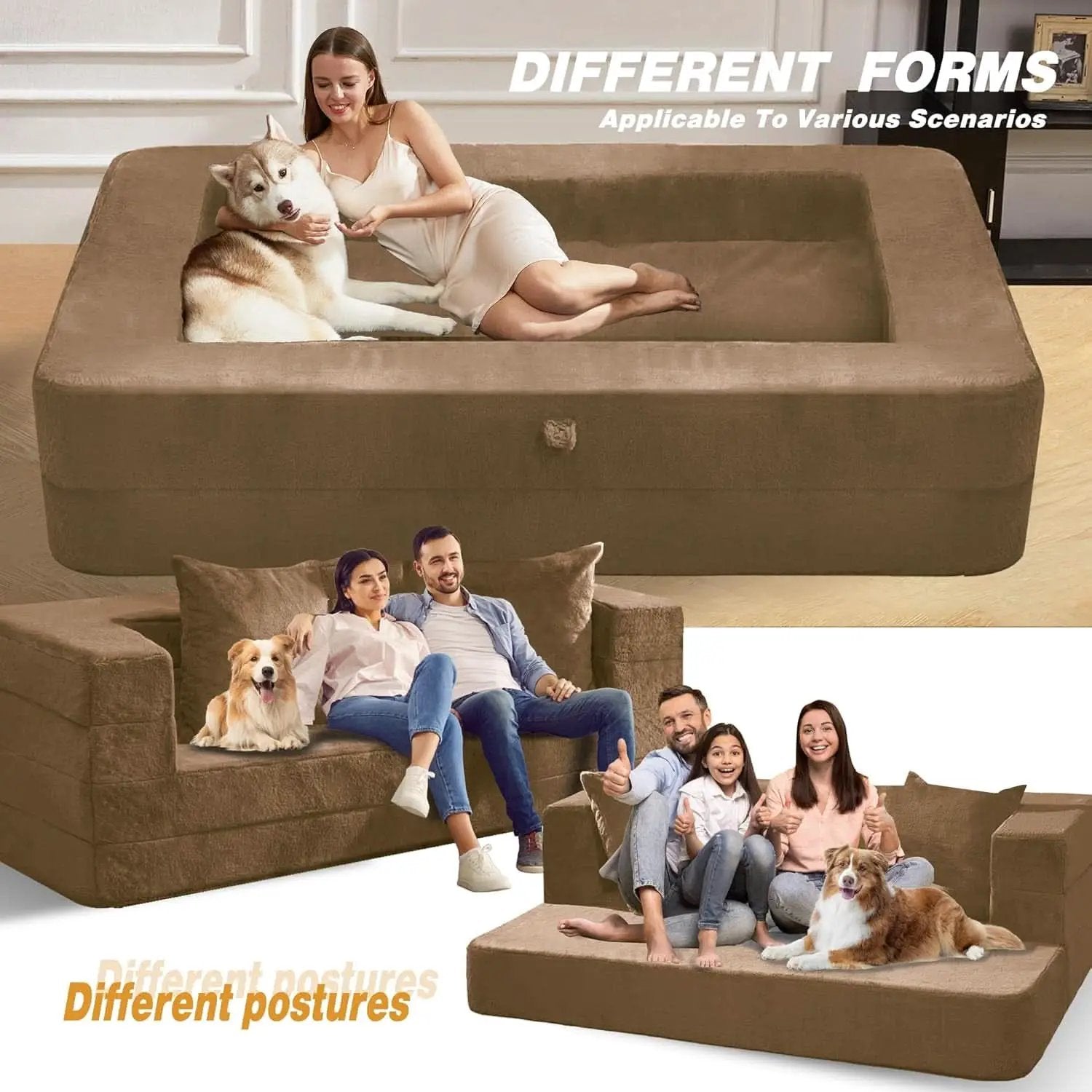 Folding Bean Bag Chair 3in1 Convertible Sofa Bed Brown from PriceLows™