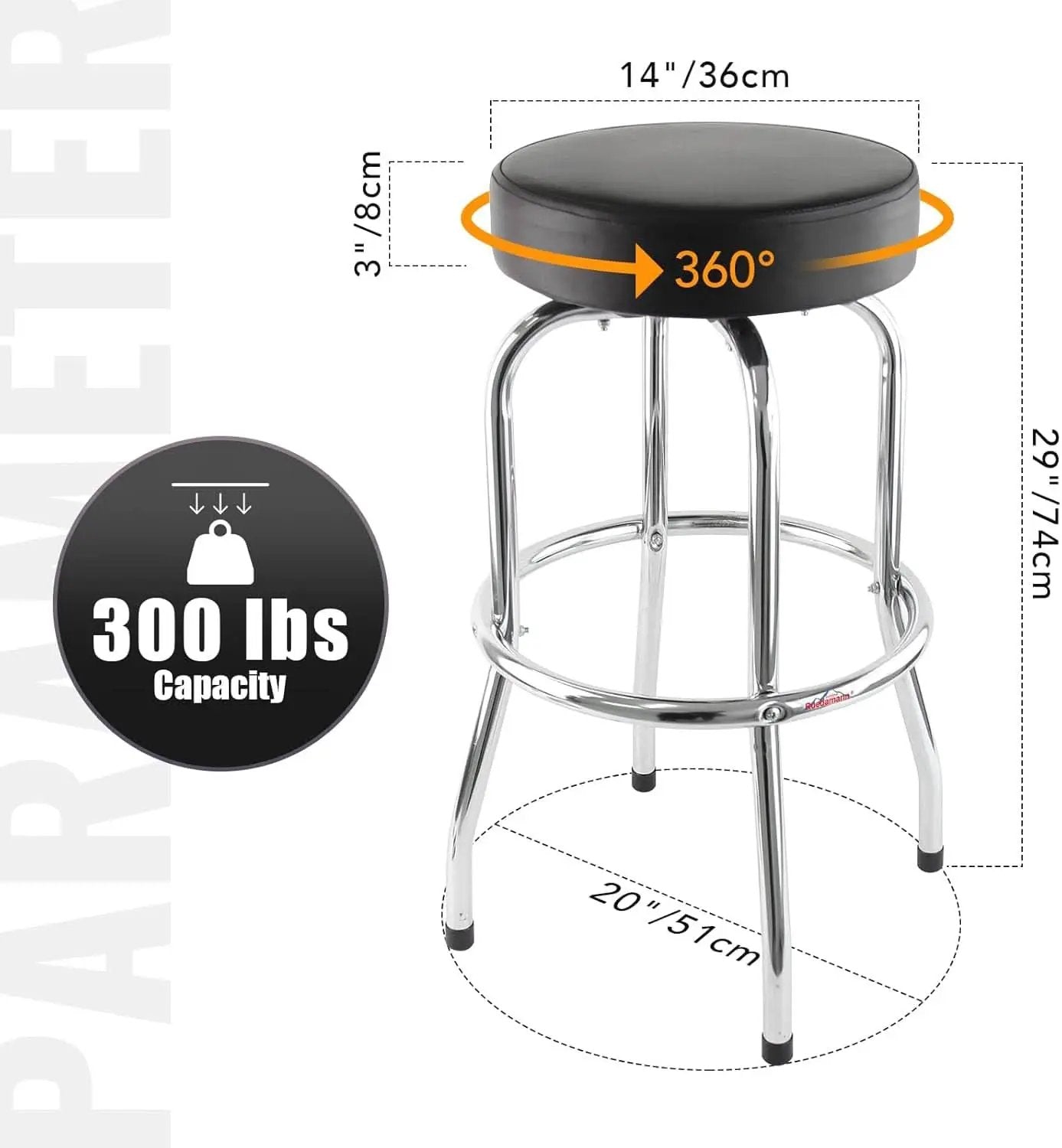 29 Inch Iron Backless Swivel Bar Stool With Padded Black Leatherette Seat And Chrome Frame from PriceLows™