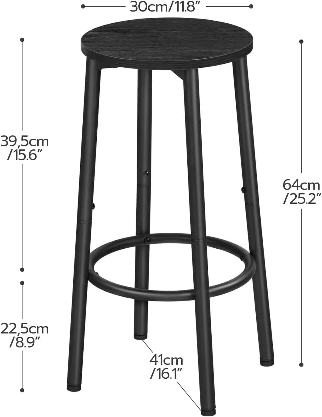 Black Bar Stool Set of 2 Counter Height With Footrest from PriceLows™