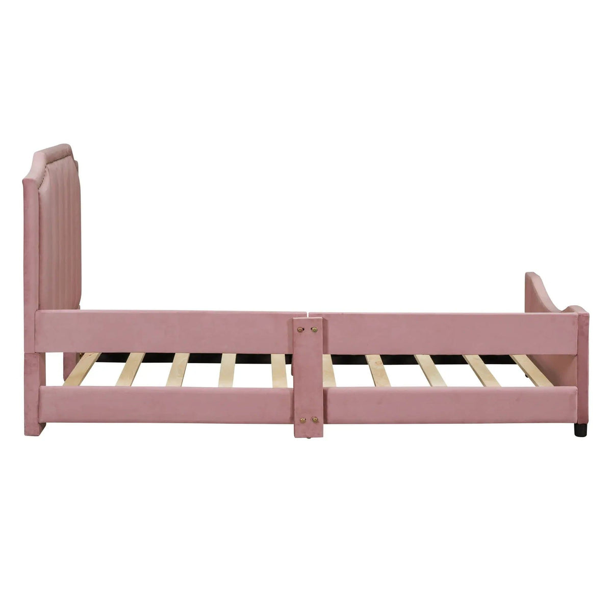 Upholstered Daybed With Classic Stripe Shaped Headboard | 2 Pieces | Pine Wood | Bedroom