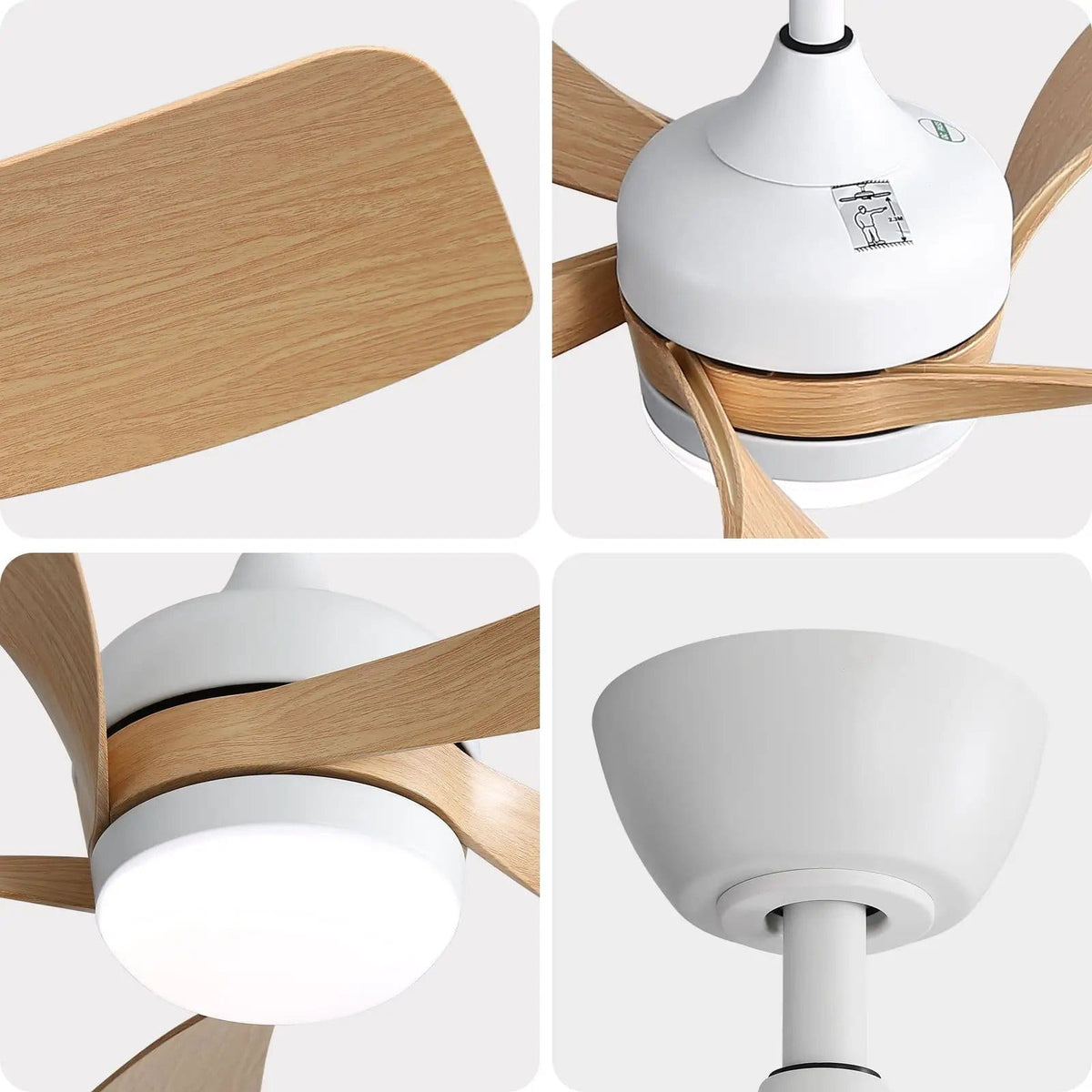 Ceiling Fan & DC Motor And Integrated Light | 3 Pieces | Wood | Home