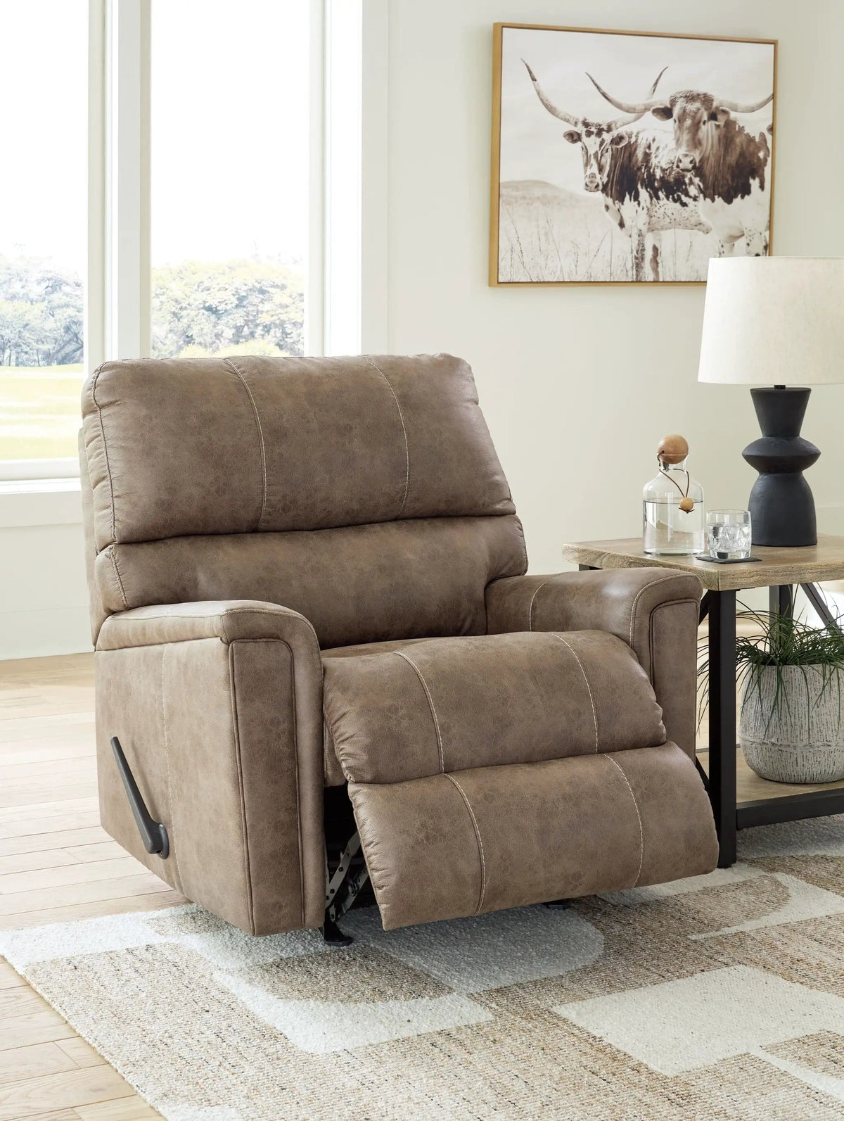 Navi Rocker Recliner Rocker Chair | 39 x 41 x 42 in | Faux Leather & Metal | Fossil