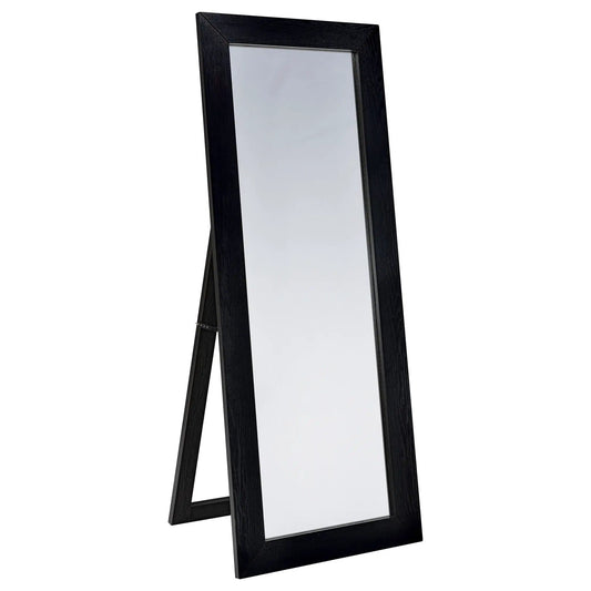 Cadence Tempered Glass Full Length Standing Mirror Black | 27.75 x 2 x 72 in | Tempered Glass | Oak